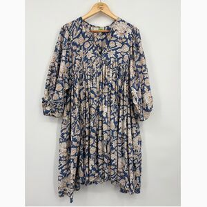 Singhvis Ivy Breezy Blue Floral Long Sleeve Babydoll Dress, Size Small, Boho